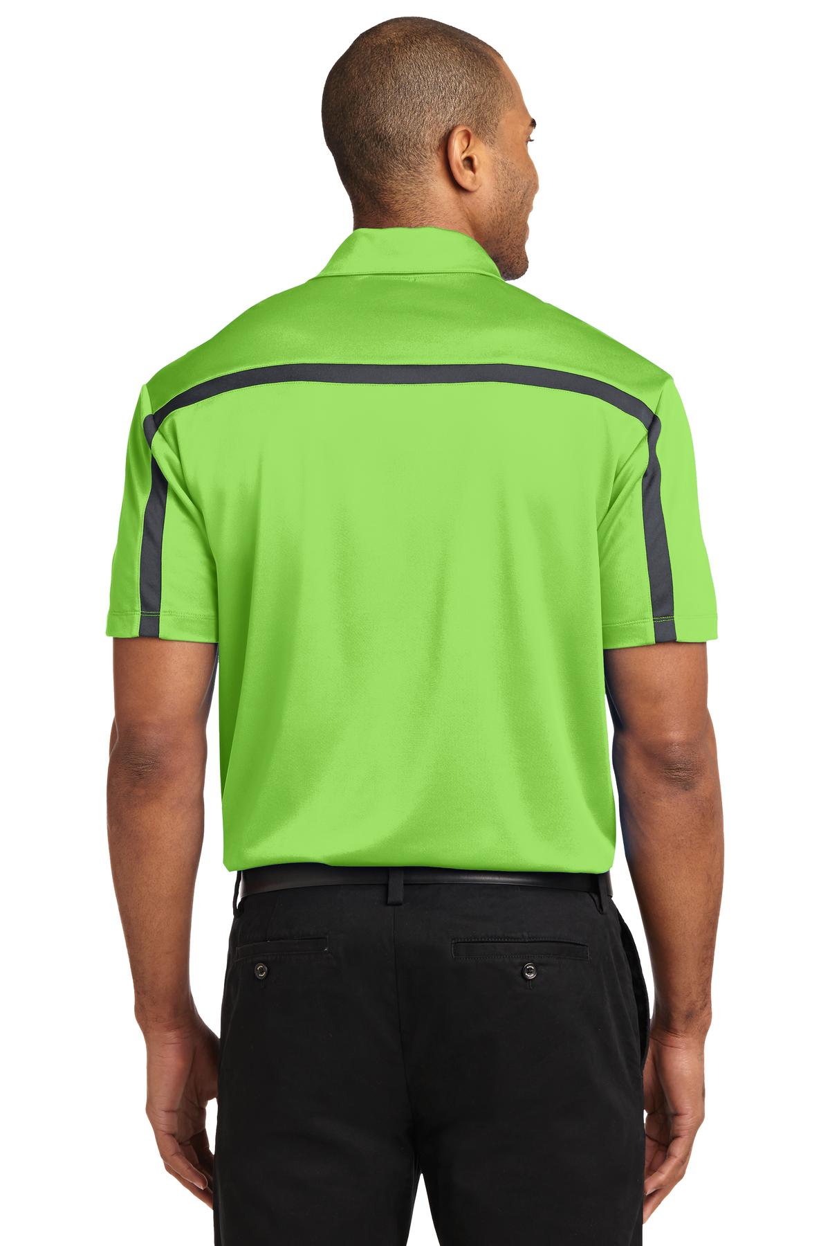Custom Embroidered Port Authority Silk Touch Performance Colorblock Stripe Polo. K547,Lime/ Steel Grey