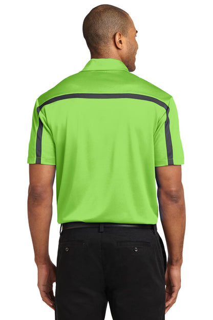 Custom Embroidered Port Authority Silk Touch Performance Colorblock Stripe Polo. K547,Lime/ Steel Grey