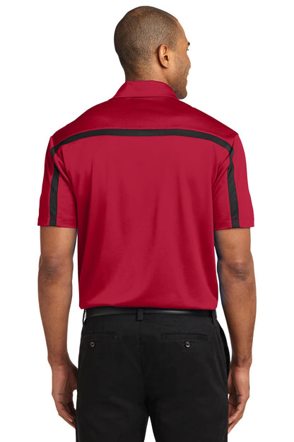 Custom Embroidered Port Authority Silk Touch Performance Colorblock Stripe Polo. K547,Red/ Black