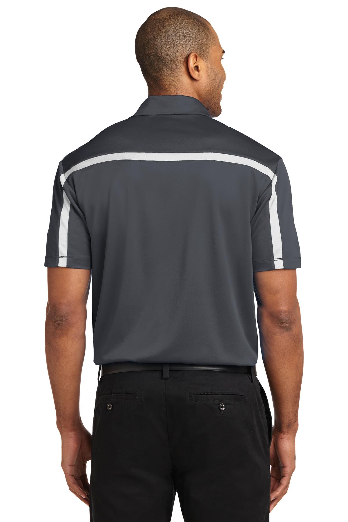 Custom Embroidered Port Authority Silk Touch Performance Colorblock Stripe Polo. K547,Steel Grey/ White