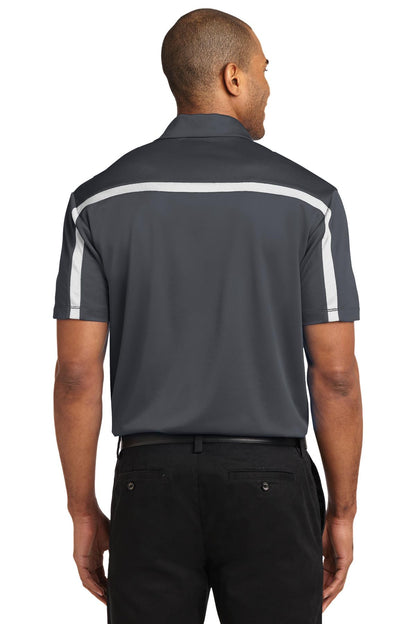 Custom Embroidered Port Authority Silk Touch Performance Colorblock Stripe Polo. K547,Steel Grey/ White