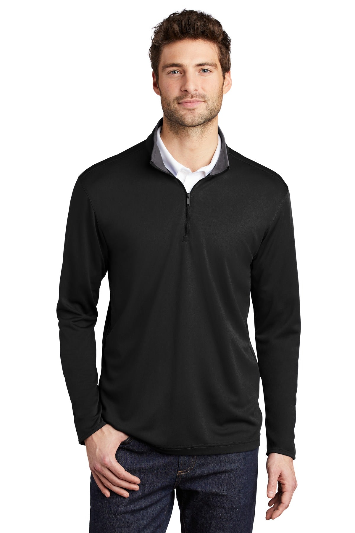 Custom Embroidered Port Authority Sweatshirts in Black/ Steel Grey
