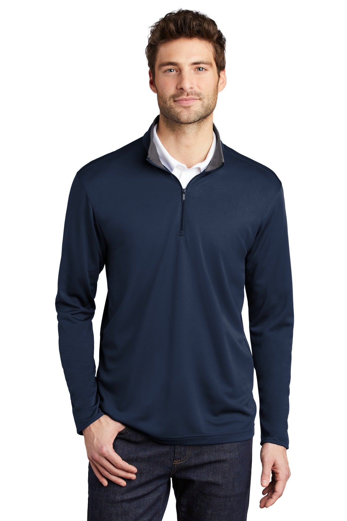 Custom Embroidered Port Authority Sweatshirts in Navy/ Steel Grey
