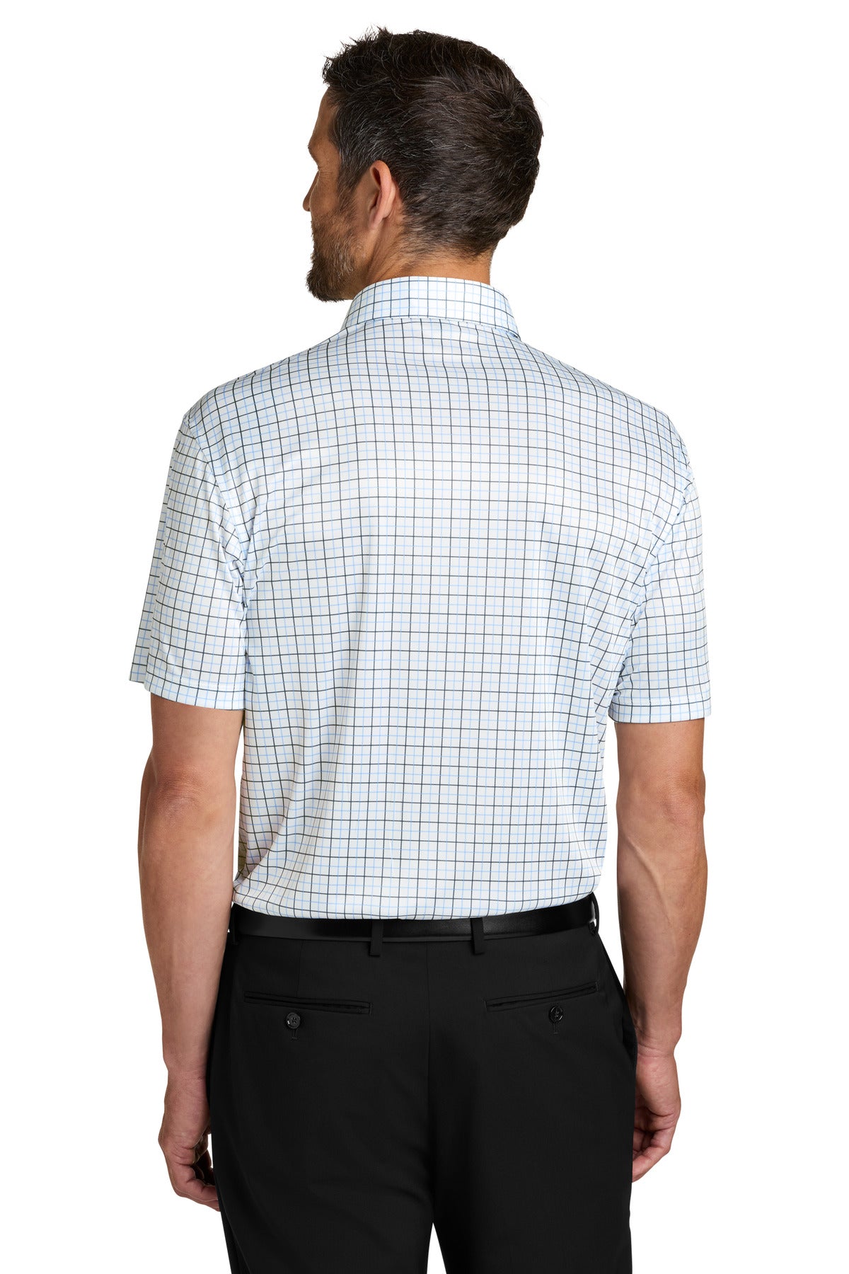 Custom Embroidered Port Authority Polos/Knits in Black/ Carolina Blue Check