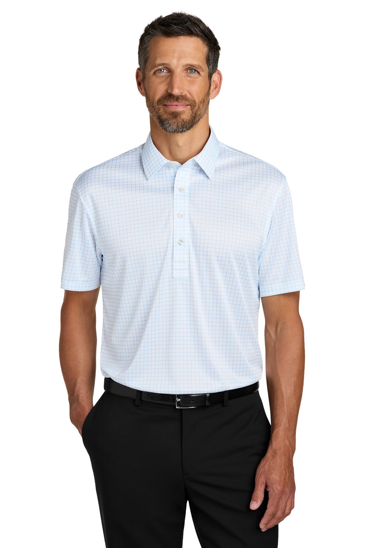 Custom Embroidered Port Authority Polos/Knits in Cloud Blue Check
