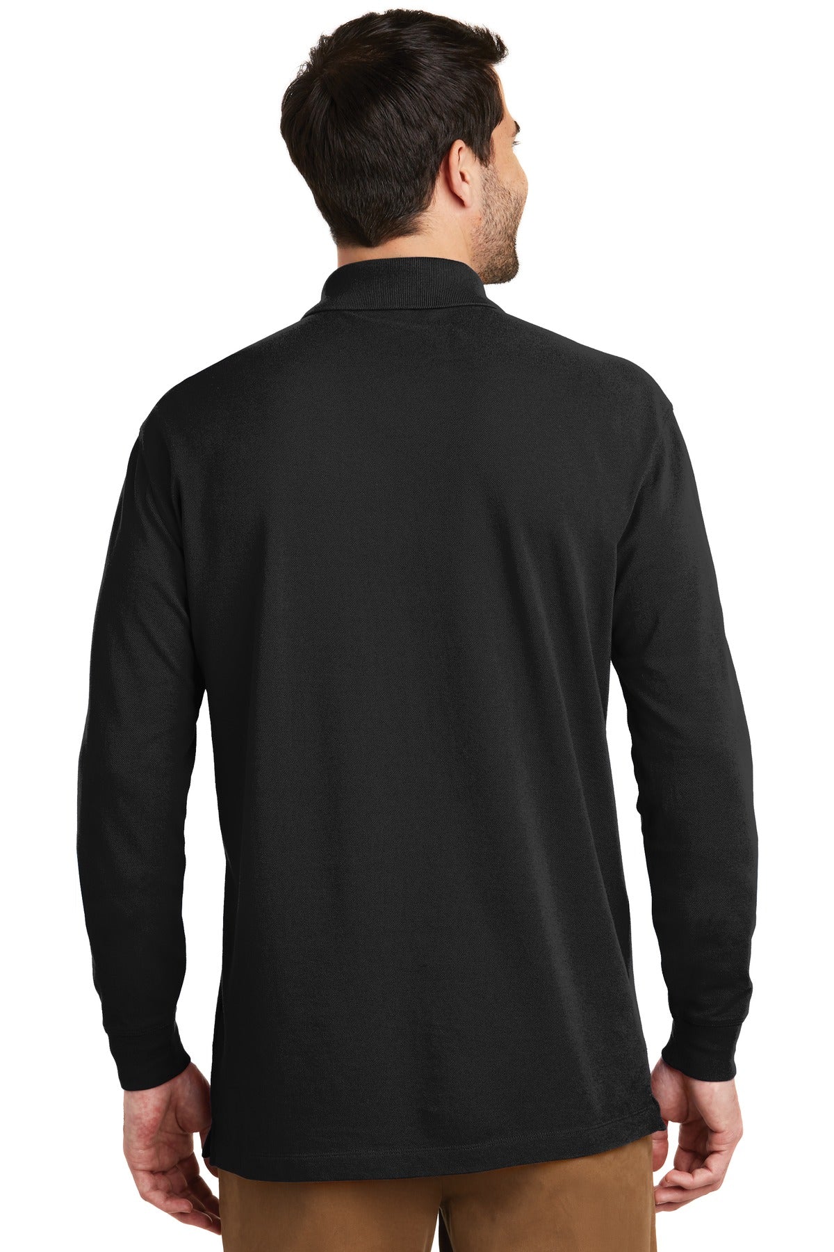 Custom Embroidered Port Authority EZCotton Long Sleeve Polo. K8000LS,Black