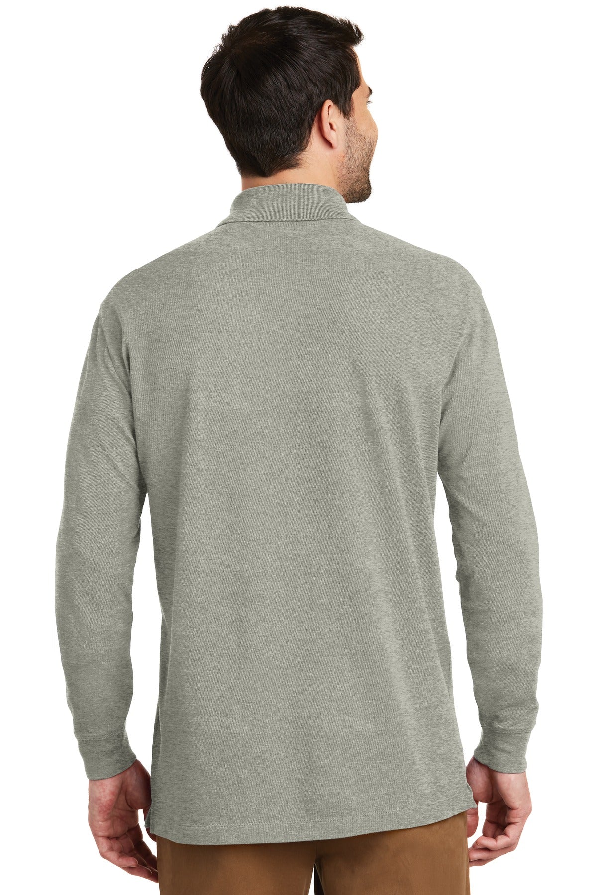 Custom Embroidered Port Authority EZCotton Long Sleeve Polo. K8000LS,Oxford Heather