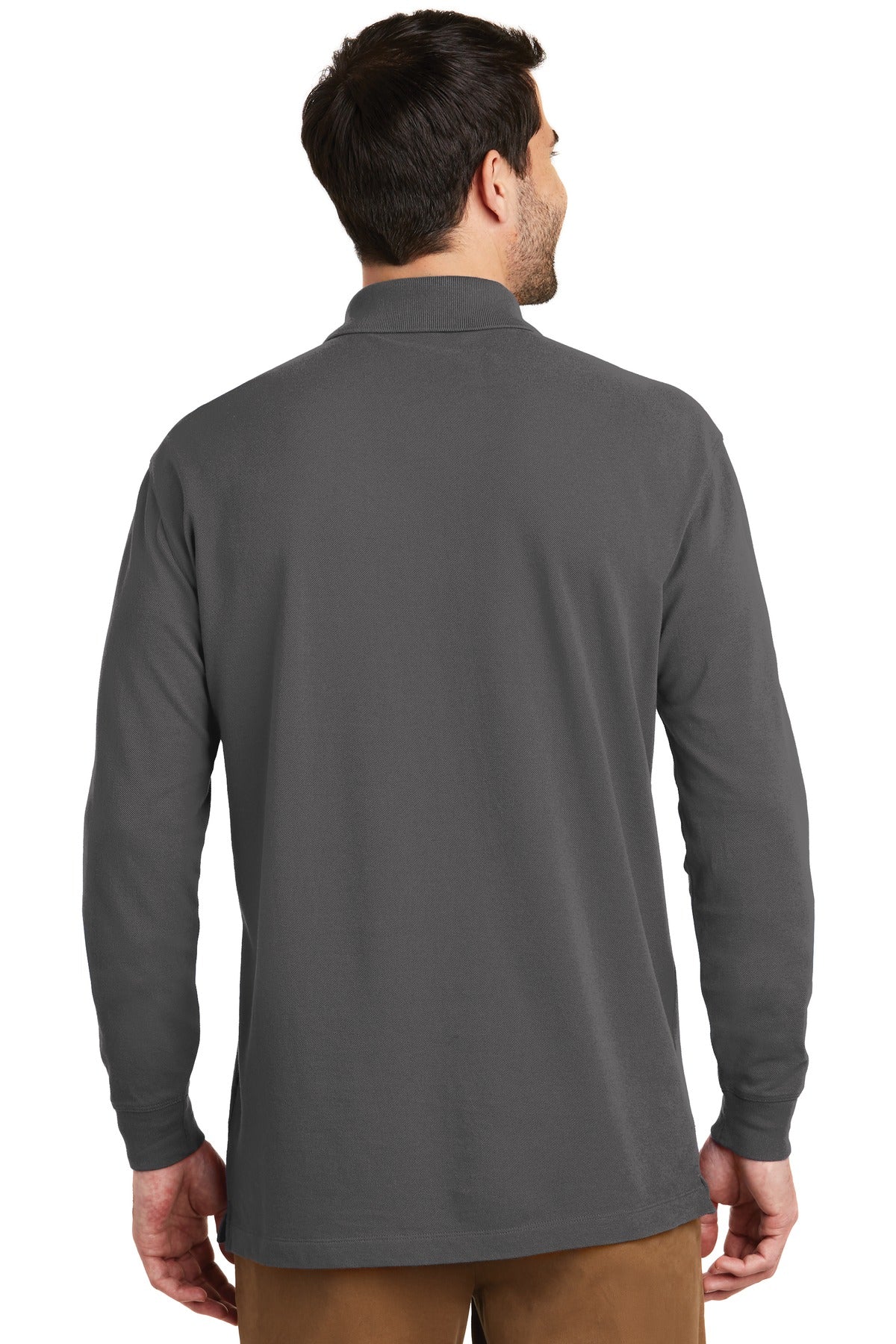 Custom Embroidered Port Authority EZCotton Long Sleeve Polo. K8000LS,Sterling Grey
