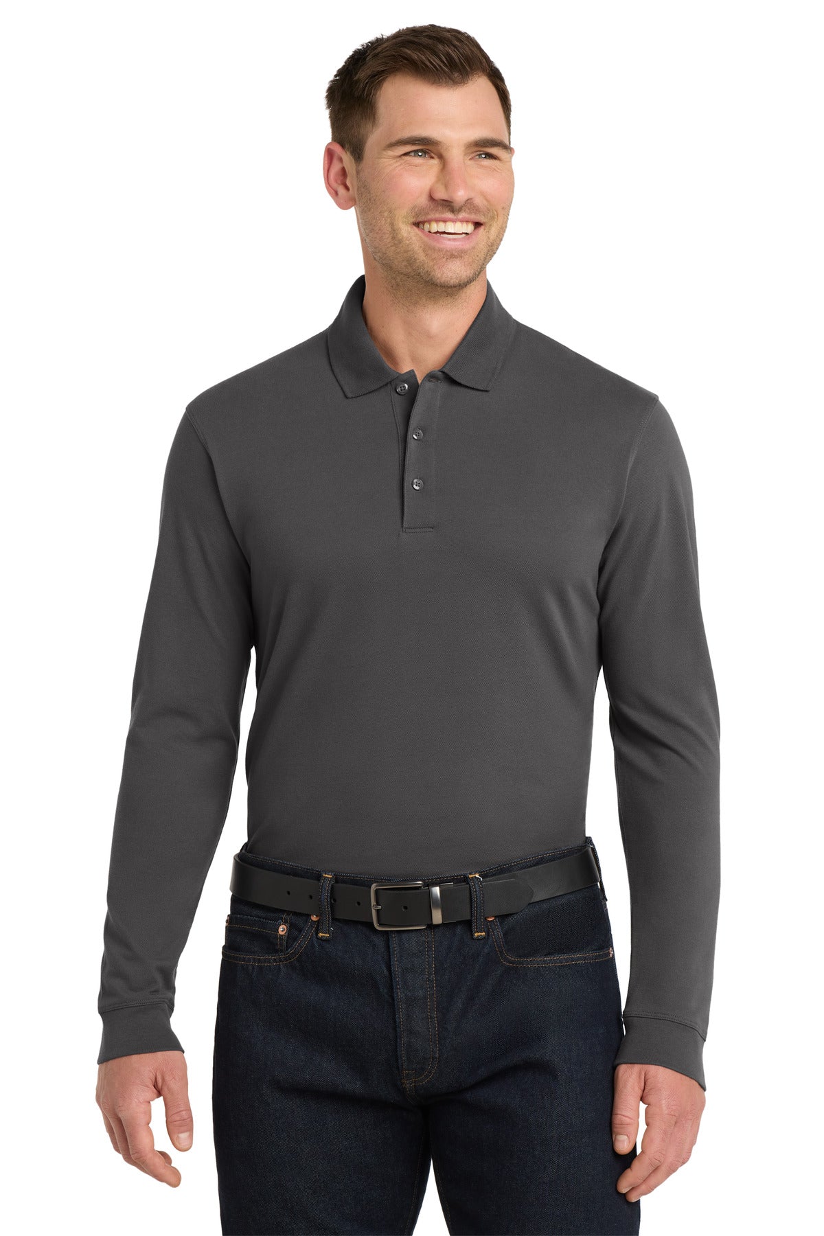 Custom Embroidered Port Authority Polos/Knits in Sterling Grey