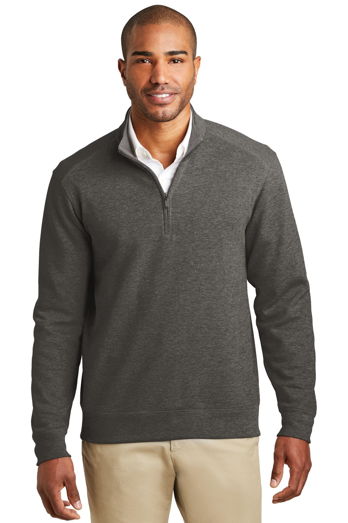 Custom Embroidered Port Authority Polos in Charcoal Heather/ Medium Heather Grey