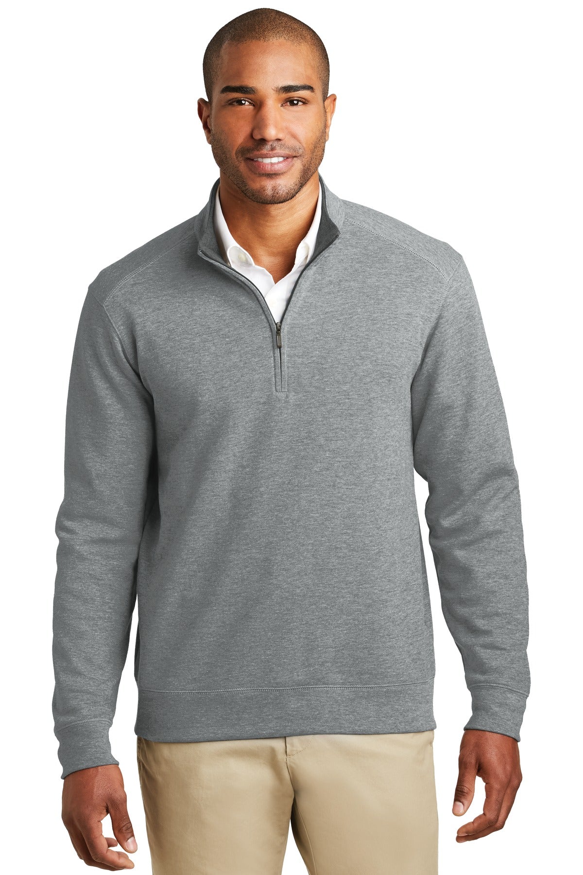 Custom Embroidered Port Authority Polos in Medium Heather Grey/ Charcoal Heather