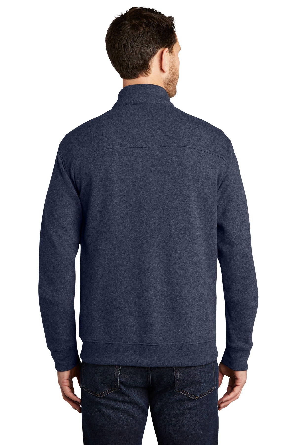 Custom Embroidered Port Authority  Interlock Full-Zip. K809,Estate Blue Heather/ Charcoal Heather