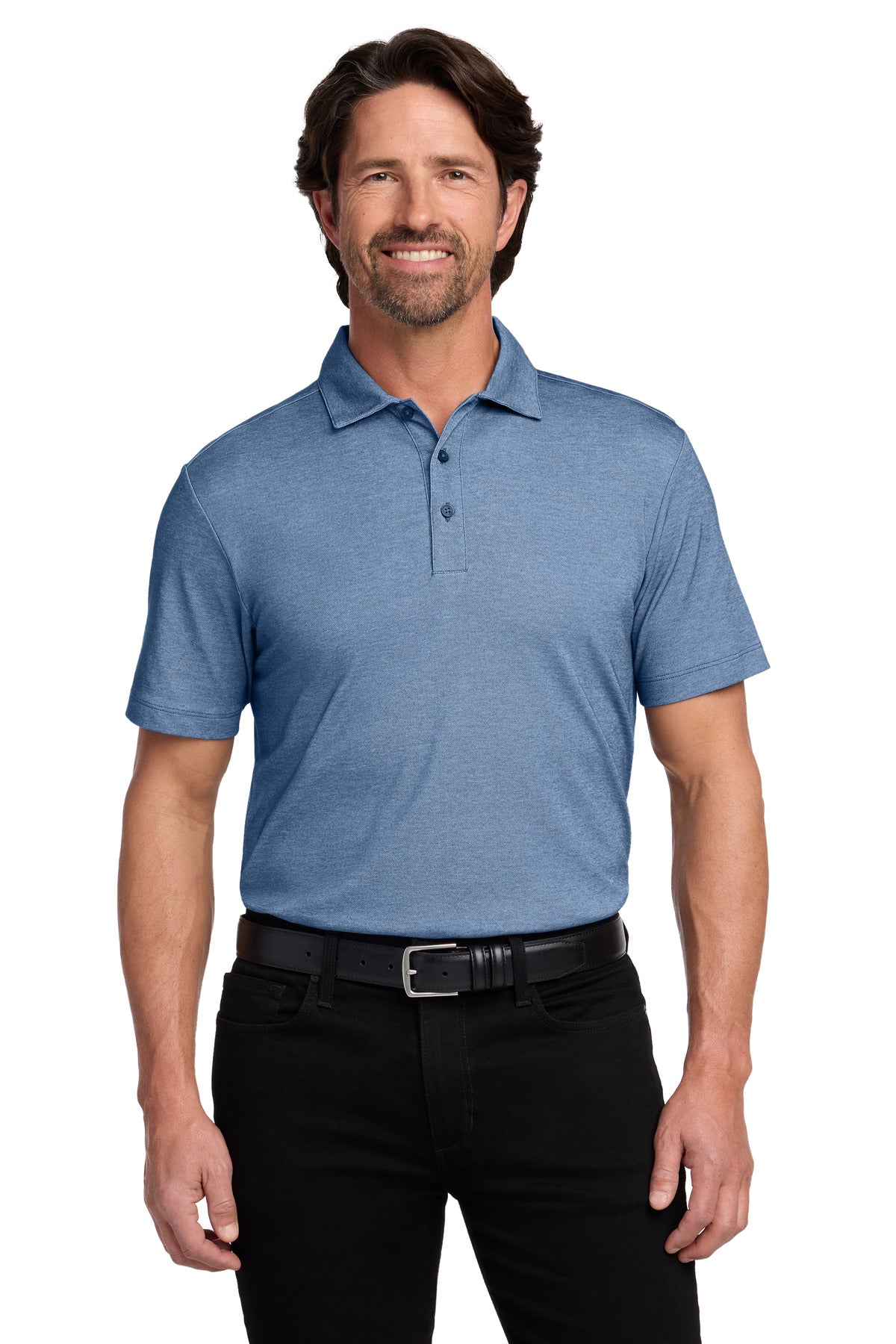 Custom Embroidered Port Authority Polos/Knits in Aegean Blue Heather
