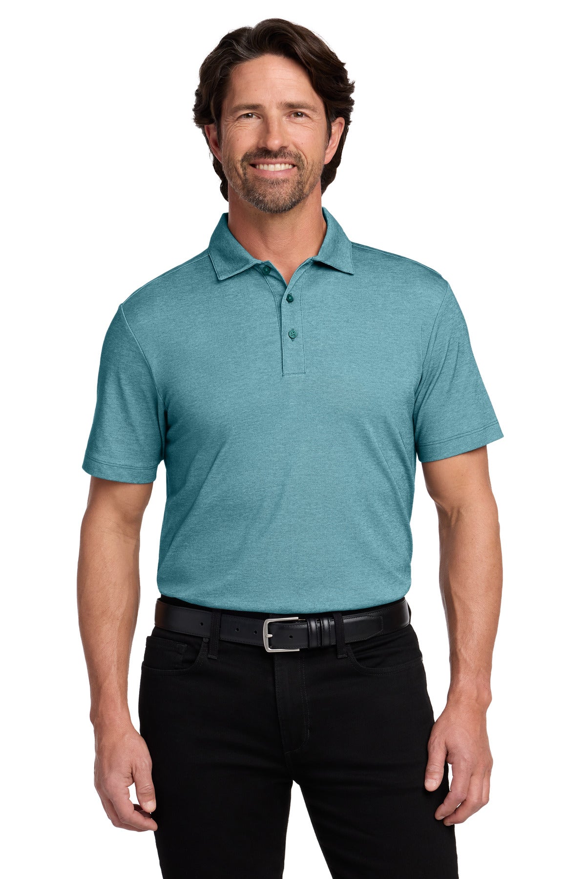 Custom Embroidered Port Authority Polos/Knits in Dark Teal Heather
