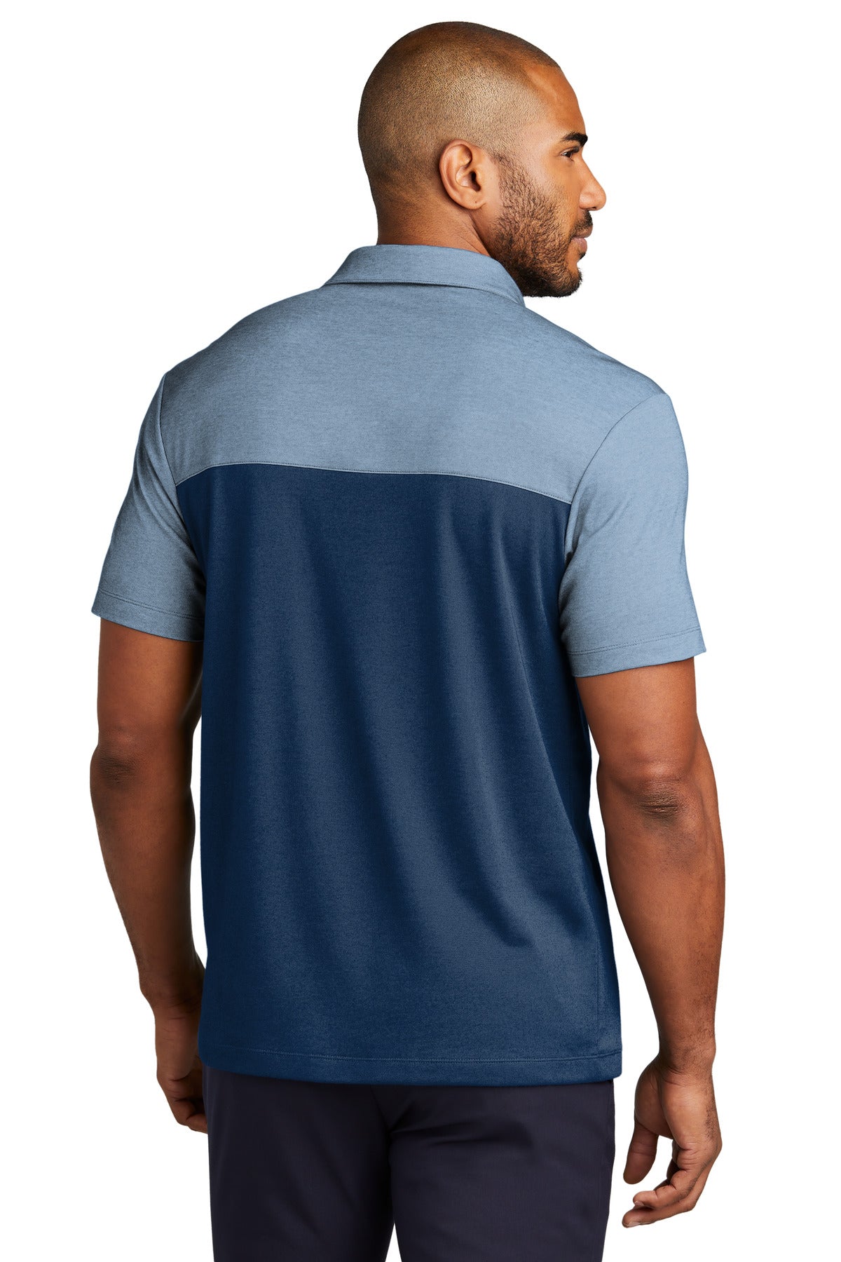 Custom Embroidered Port Authority Fine Pique Blend Blocked Polo K831,Aegean Blue/ Aegean Blue Heather