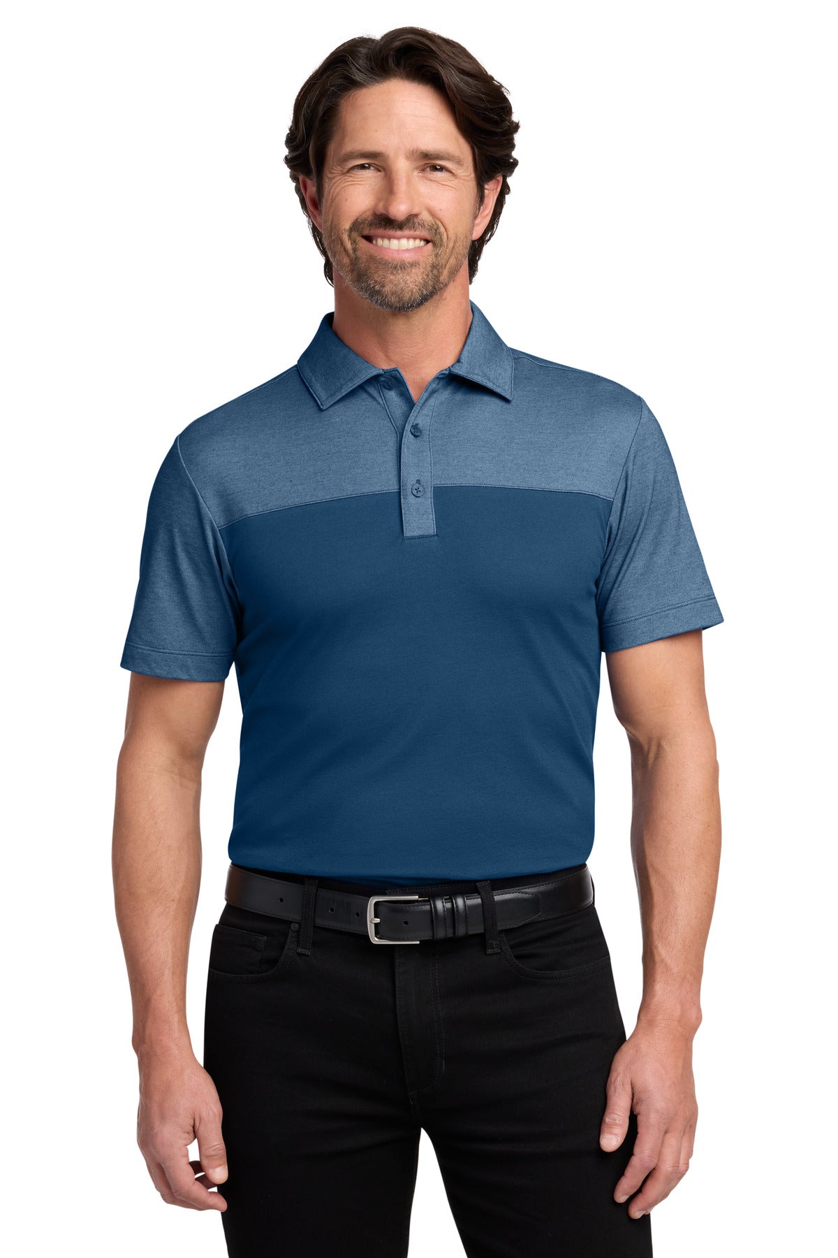 Custom Embroidered Port Authority Polos/Knits in Aegean Blue/ Aegean Blue Heather
