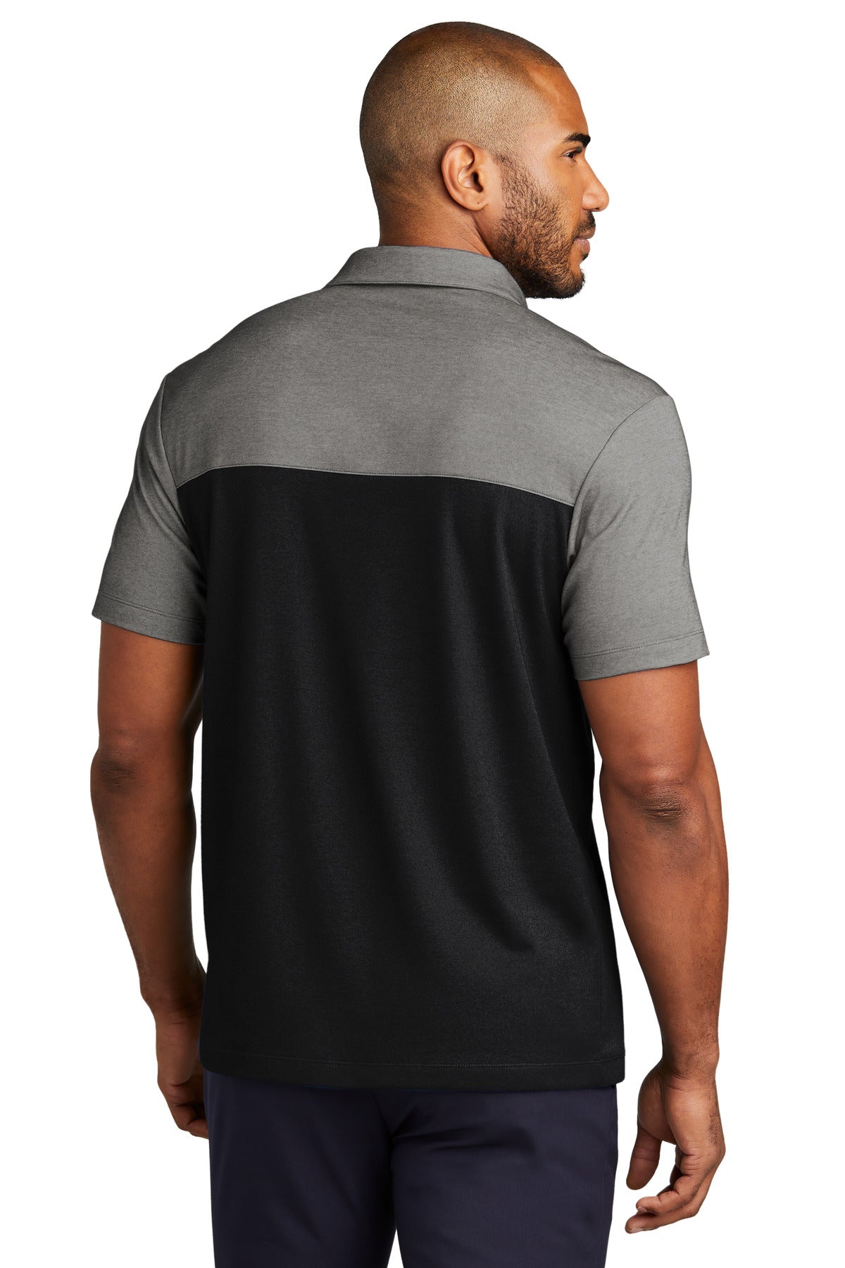 Custom Embroidered Port Authority Fine Pique Blend Blocked Polo K831,Deep Black/ Charcoal Heather