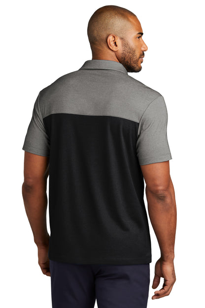 Custom Embroidered Port Authority Fine Pique Blend Blocked Polo K831,Deep Black/ Charcoal Heather