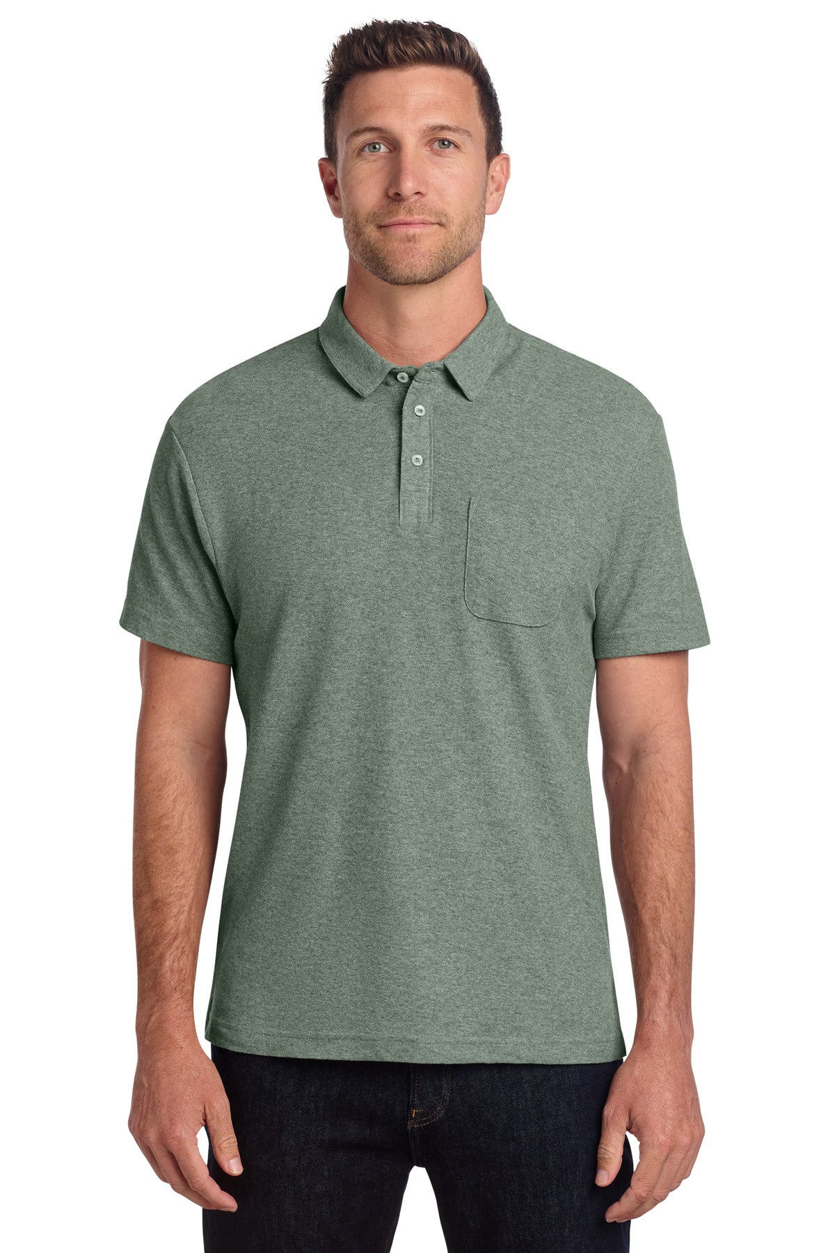 Custom Embroidered Port Authority Polos/Knits in Dark Green Heather