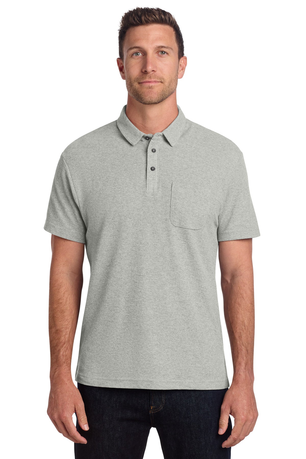 Custom Embroidered Port Authority Polos/Knits in Deep Smoke Heather