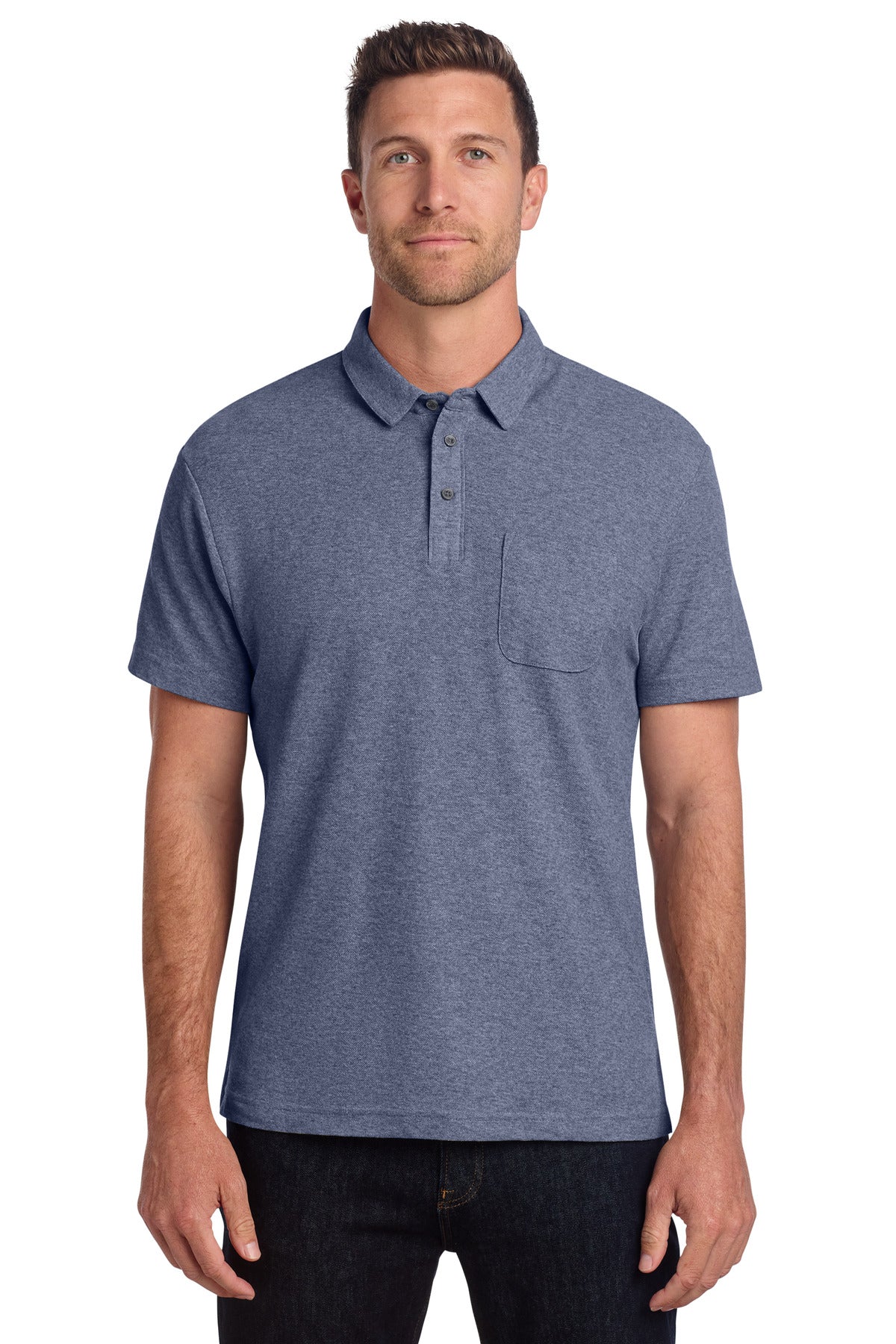 Custom Embroidered Port Authority Polos/Knits in Navy Heather