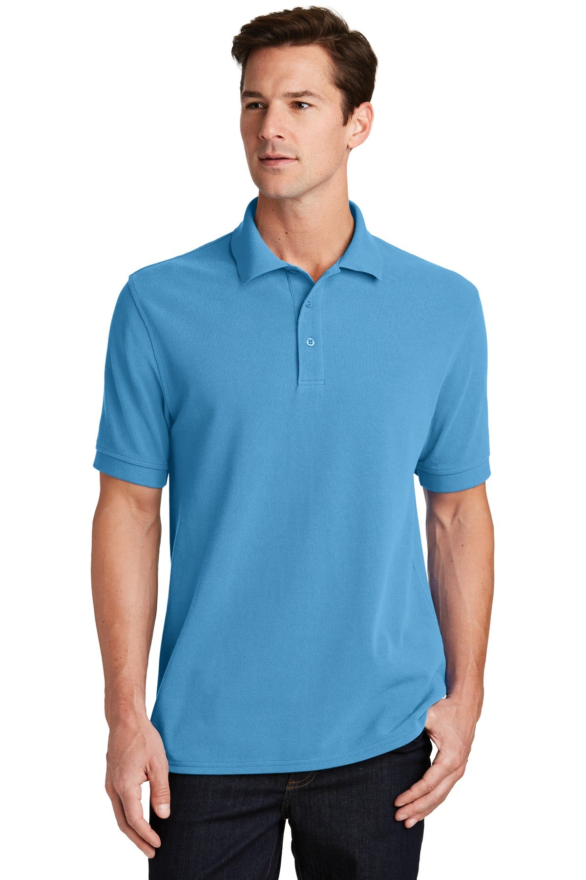 Custom Embroidered Port & Co Polos in Aquatic Blue