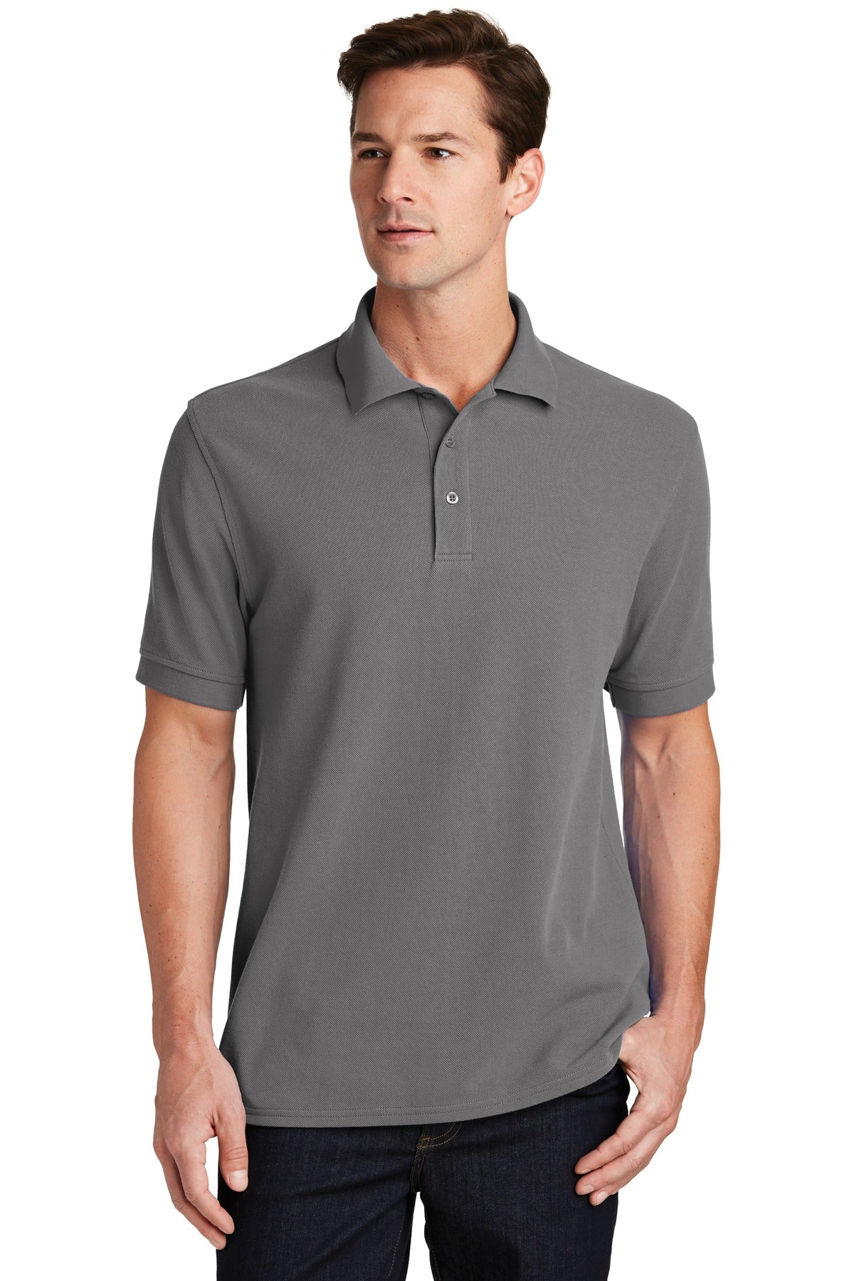 Custom Embroidered Port & Co Polos in Medium Grey