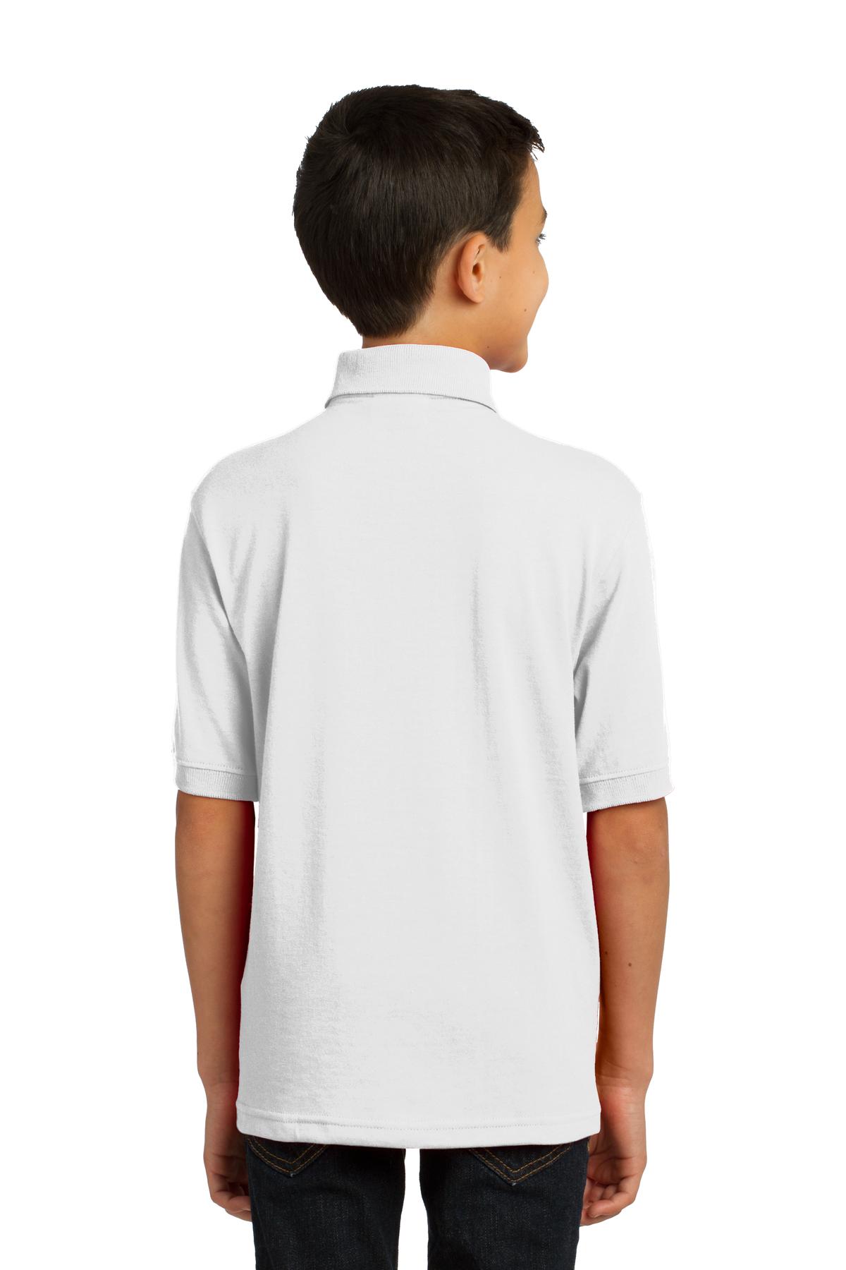 Custom Embroidered Port & Company Youth Core Blend Jersey Knit Polo. KP55Y,White