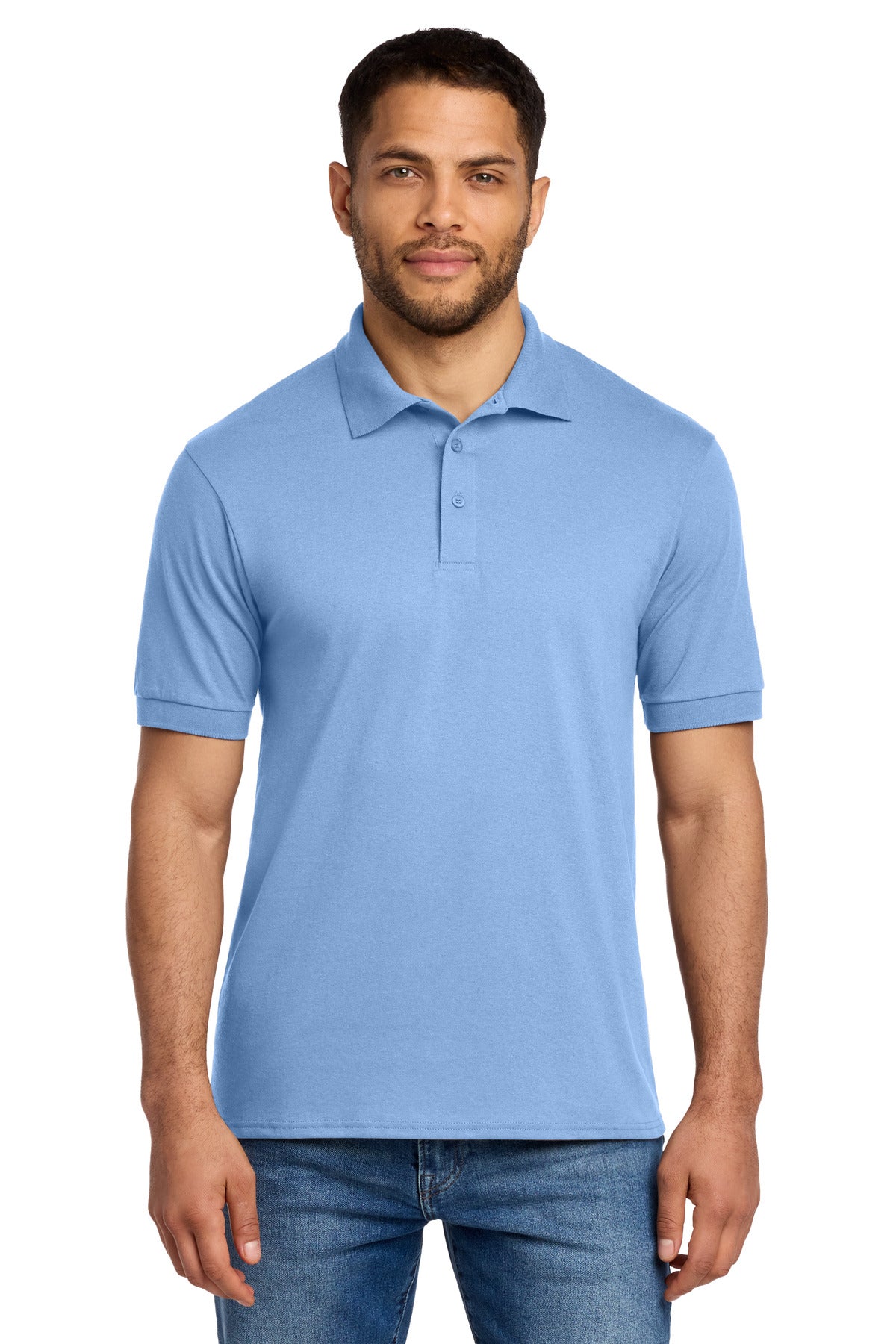 Custom Embroidered Port & Co Polos in Light Blue