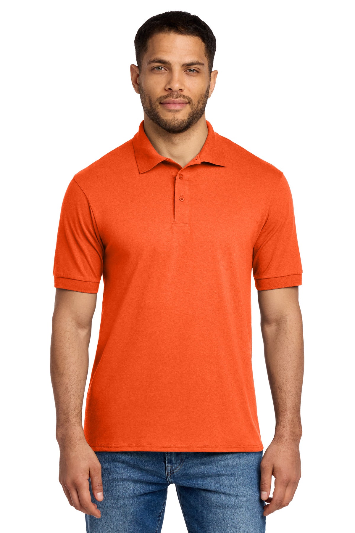 Custom Embroidered Port & Co Polos in Safety Orange