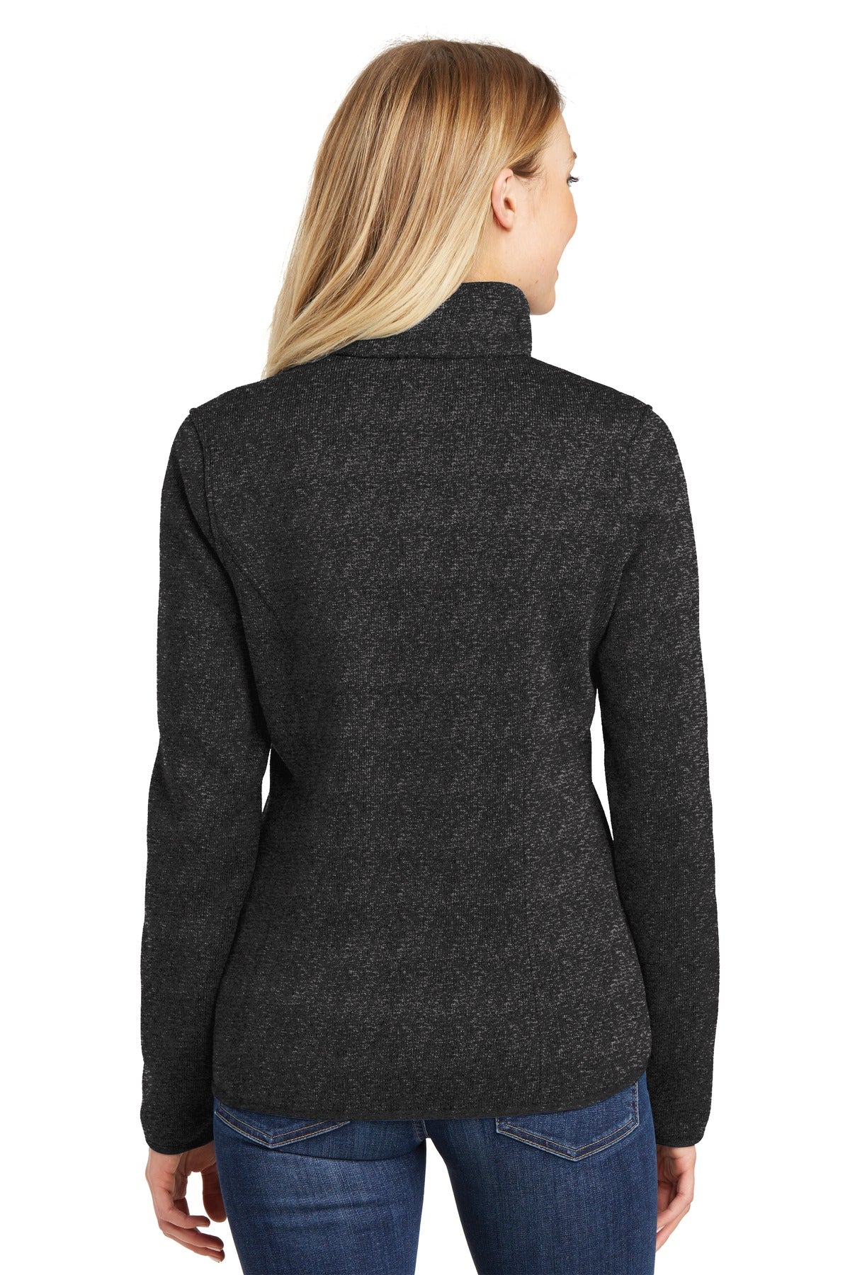 Custom Embroidered Port Authority Women's Sweater Fleece Jacket. L232,Black Heather