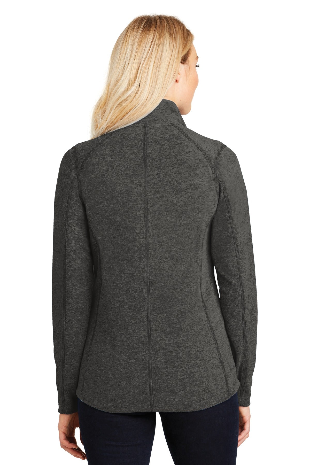 Custom Embroidered Port Authority Women's Heather Microfleece Full-Zip Jacket. L235,Black Charcoal Heather