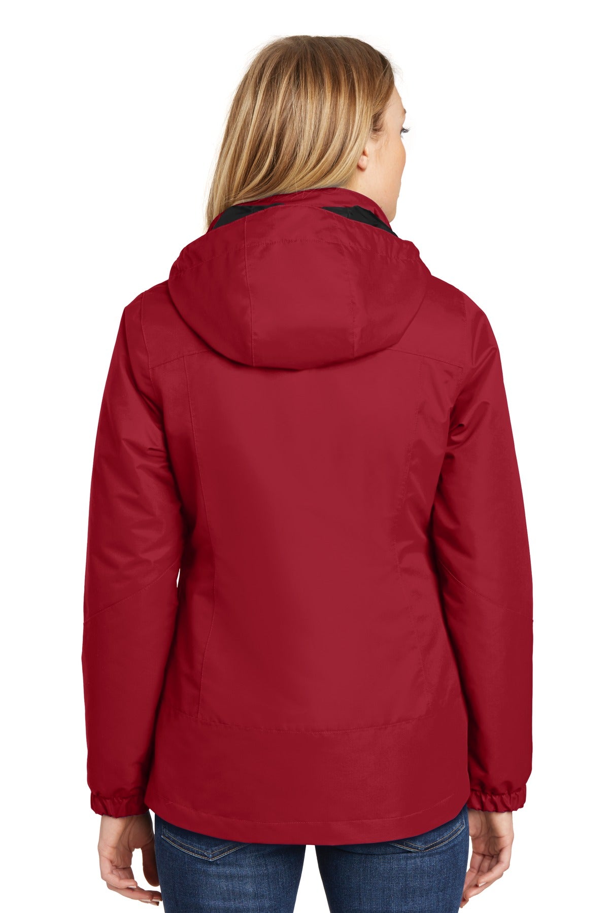 Custom Embroidered Port Authority Women's Vortex Waterproof 3-in-1 Jacket. L332,Rich Red/ Black
