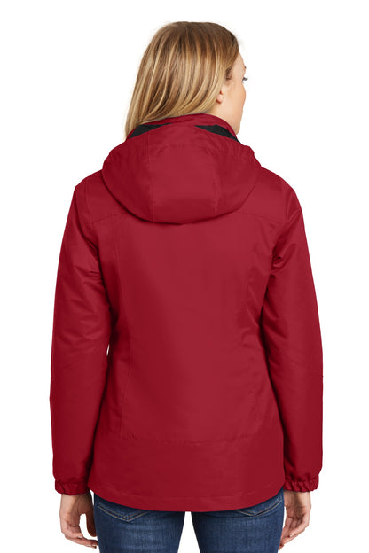 Custom Embroidered Port Authority Women's Vortex Waterproof 3-in-1 Jacket. L332,Rich Red/ Black