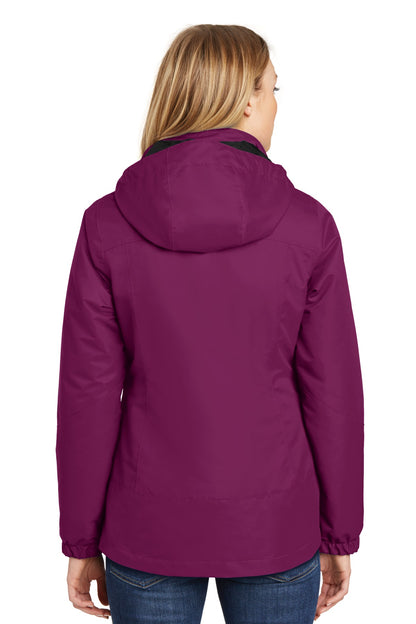 Custom Embroidered Port Authority Women's Vortex Waterproof 3-in-1 Jacket. L332,Very Berry/ Black