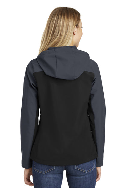 Custom Embroidered Port Authority Women's Hooded Core Soft Shell Jacket. L335,Black/ Battleship Grey