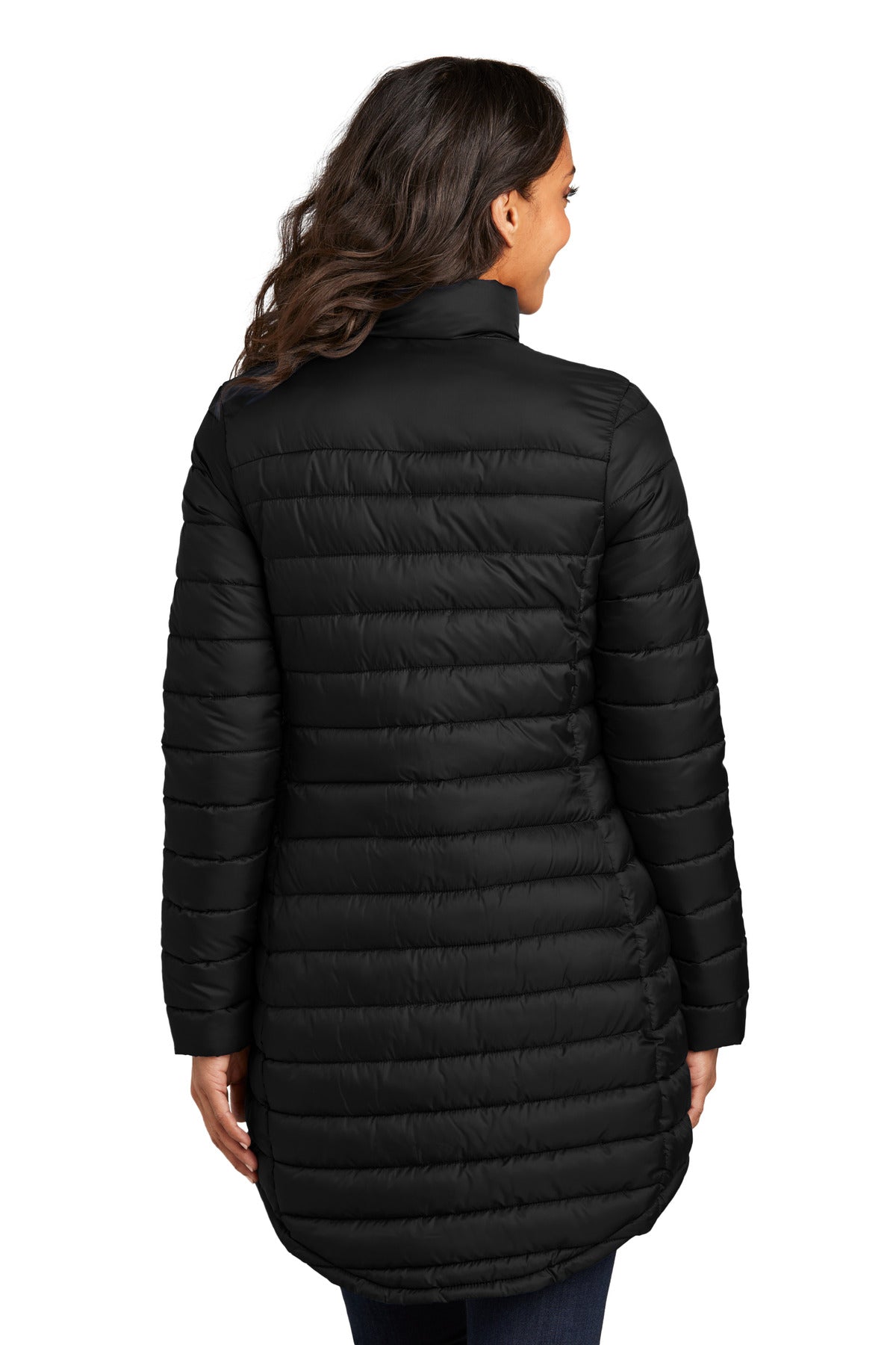 Custom Embroidered Port Authority Women's Horizon Puffy Long Jacket L365,Deep Black