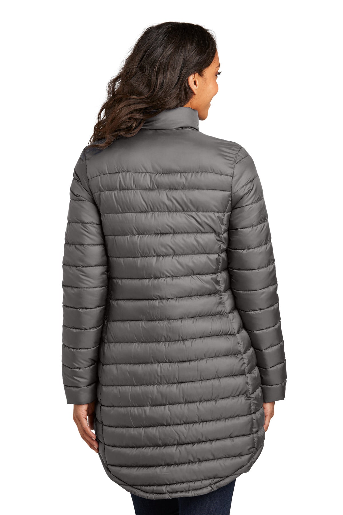 Custom Embroidered Port Authority Women's Horizon Puffy Long Jacket L365,Deep Smoke