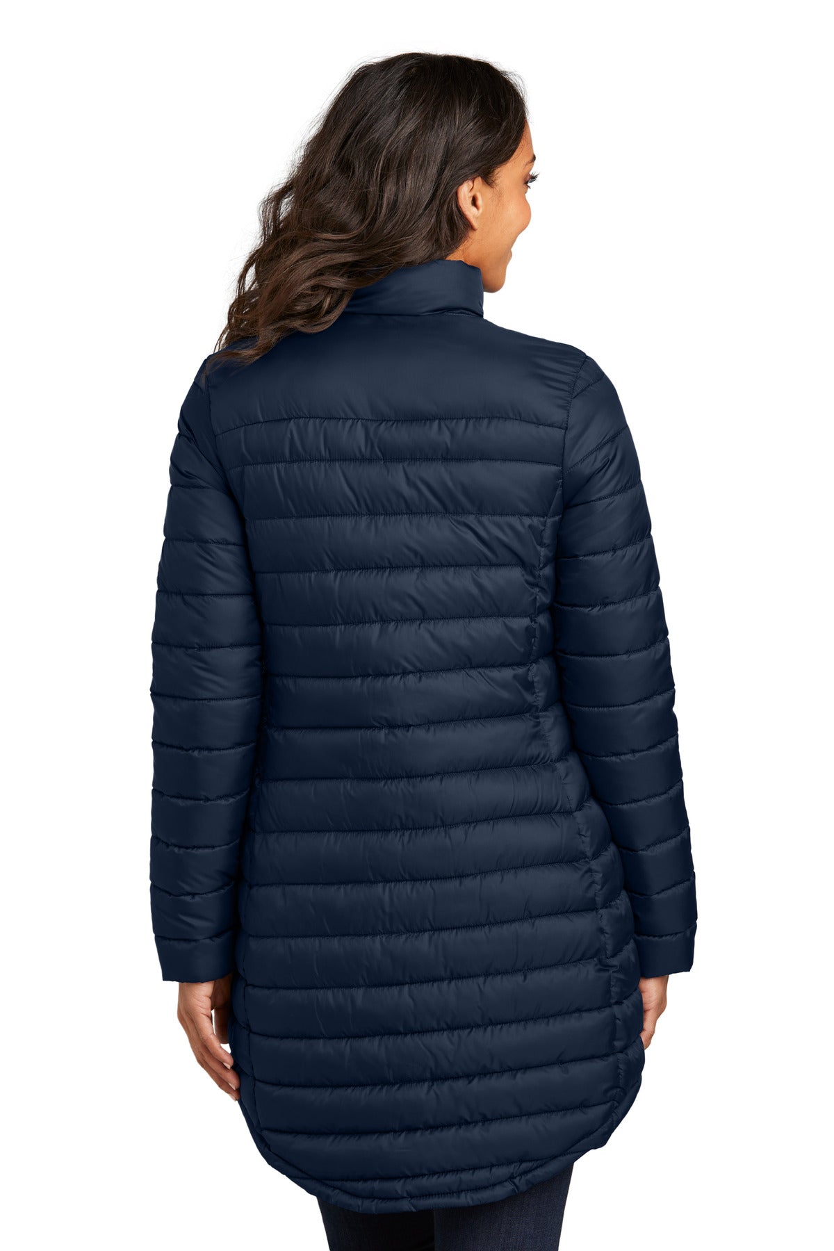 Custom Embroidered Port Authority Women's Horizon Puffy Long Jacket L365,Dress Blue Navy