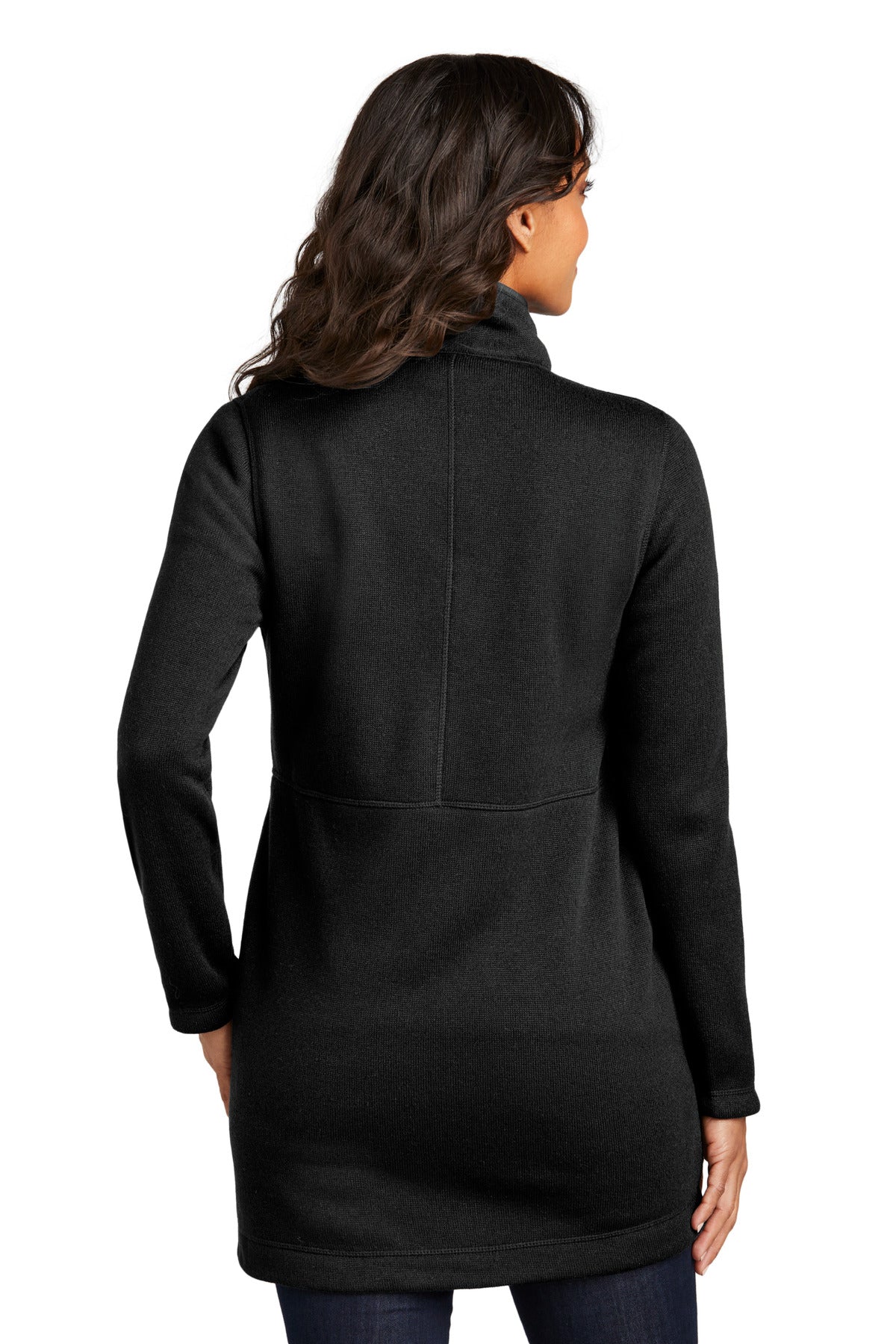 Custom Embroidered Port Authority Women's Arc Sweater Fleece Long Jacket L425,Deep Black
