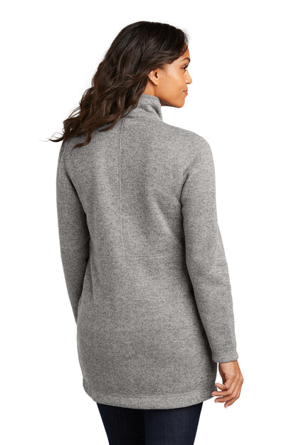 Custom Embroidered Port Authority Women's Arc Sweater Fleece Long Jacket L425,Deep Smoke Heather