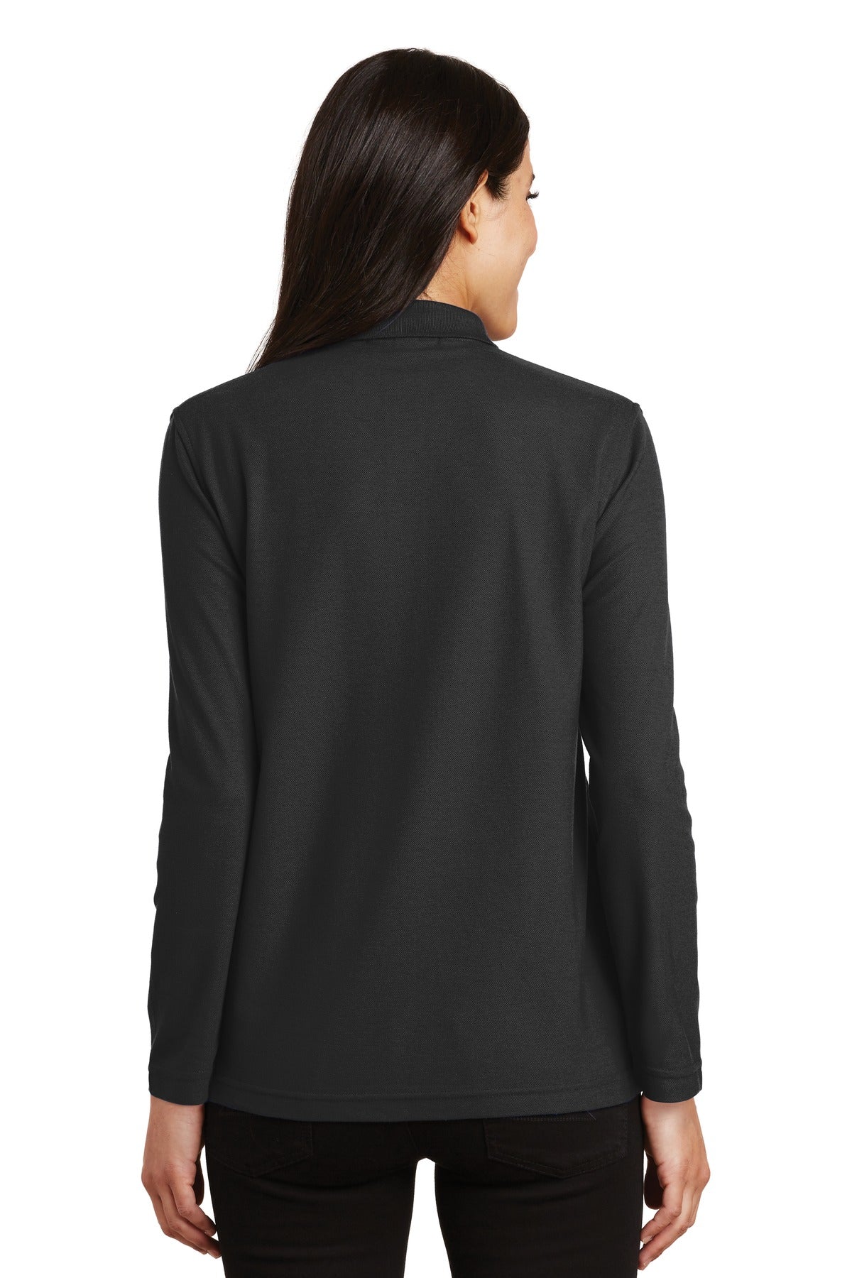 Custom Embroidered Port Authority Women's Silk Touch Long Sleeve Polo.  L500LS,Black