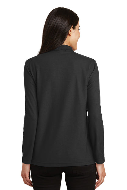Custom Embroidered Port Authority Women's Silk Touch Long Sleeve Polo.  L500LS,Black