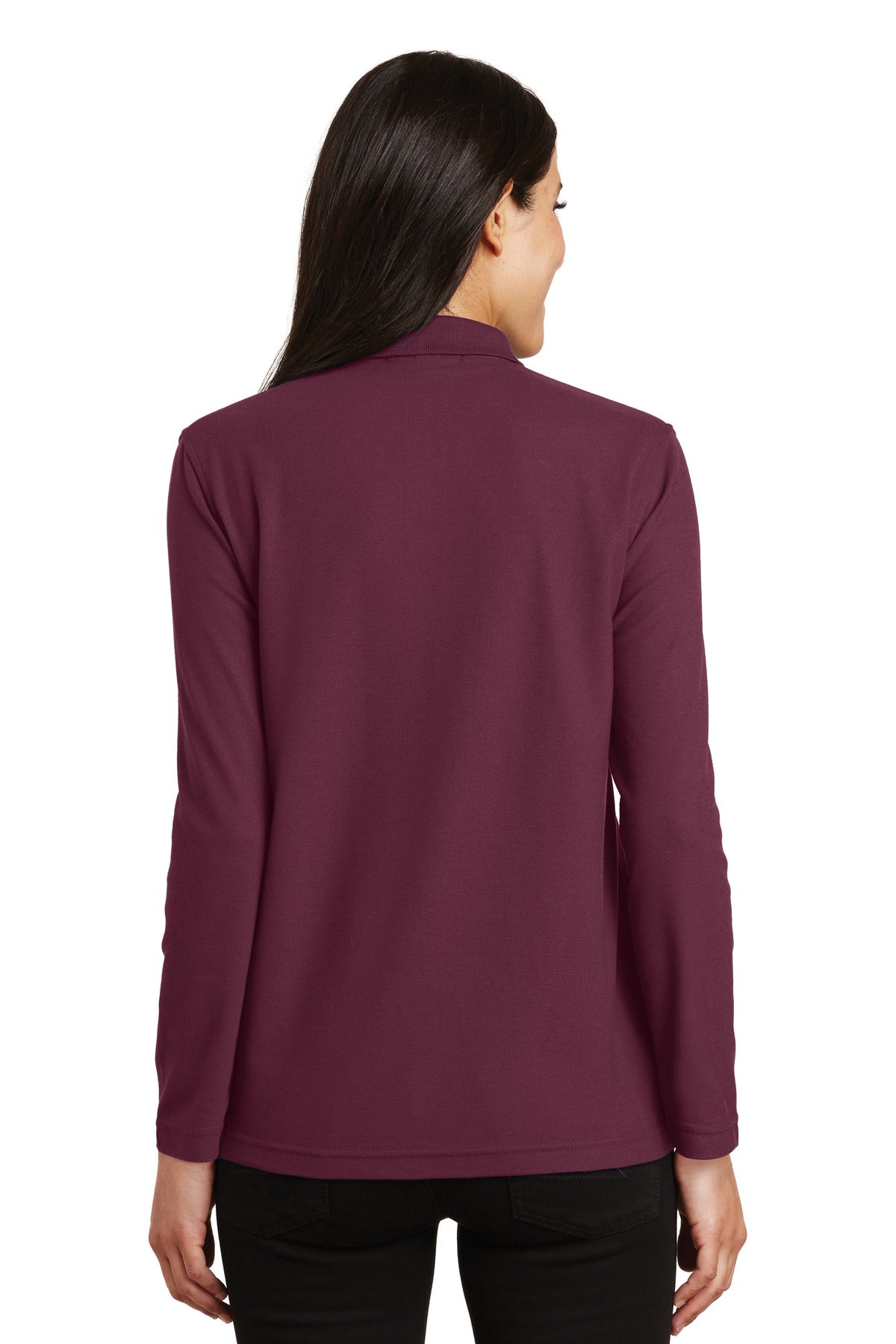 Custom Embroidered Port Authority Women's Silk Touch Long Sleeve Polo.  L500LS,Burgundy