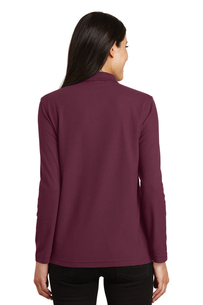 Custom Embroidered Port Authority Women's Silk Touch Long Sleeve Polo.  L500LS,Burgundy
