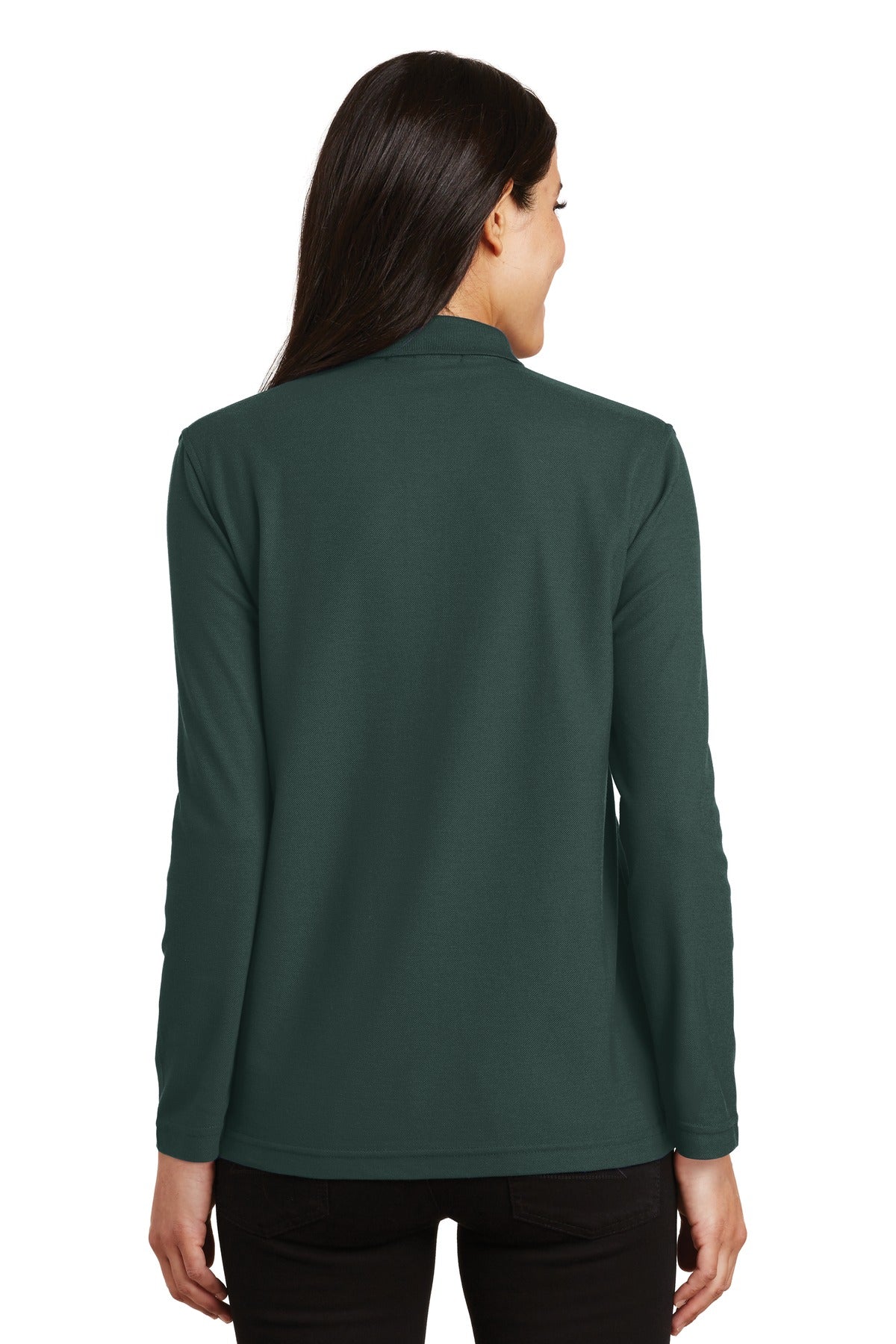 Custom Embroidered Port Authority Women's Silk Touch Long Sleeve Polo.  L500LS,Dark Green