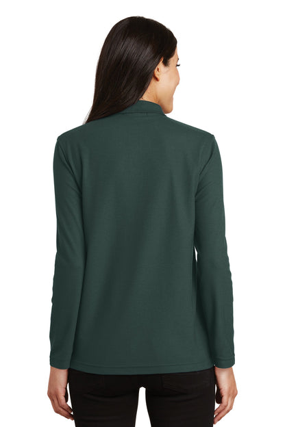 Custom Embroidered Port Authority Women's Silk Touch Long Sleeve Polo.  L500LS,Dark Green