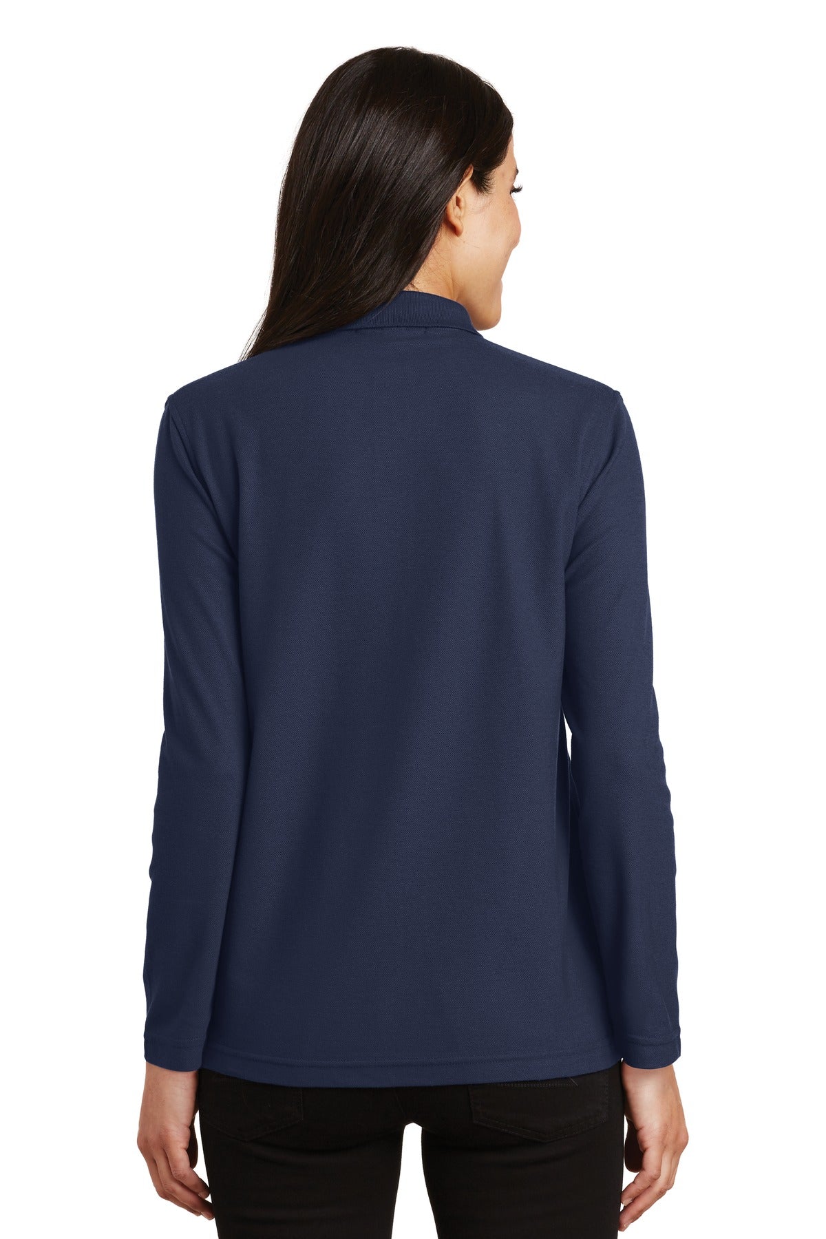 Custom Embroidered Port Authority Women's Silk Touch Long Sleeve Polo.  L500LS,Navy