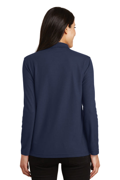 Custom Embroidered Port Authority Women's Silk Touch Long Sleeve Polo.  L500LS,Navy