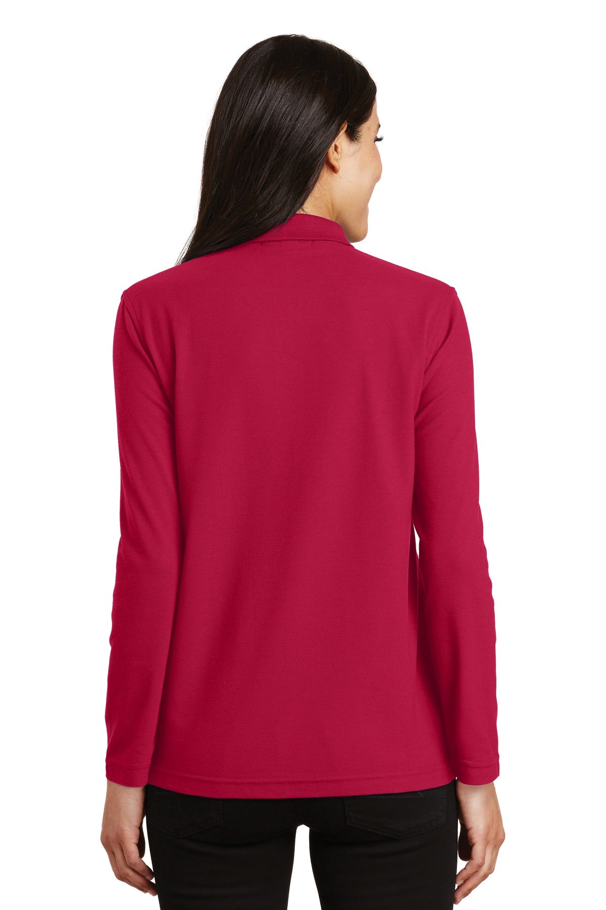 Custom Embroidered Port Authority Women's Silk Touch Long Sleeve Polo.  L500LS,Red